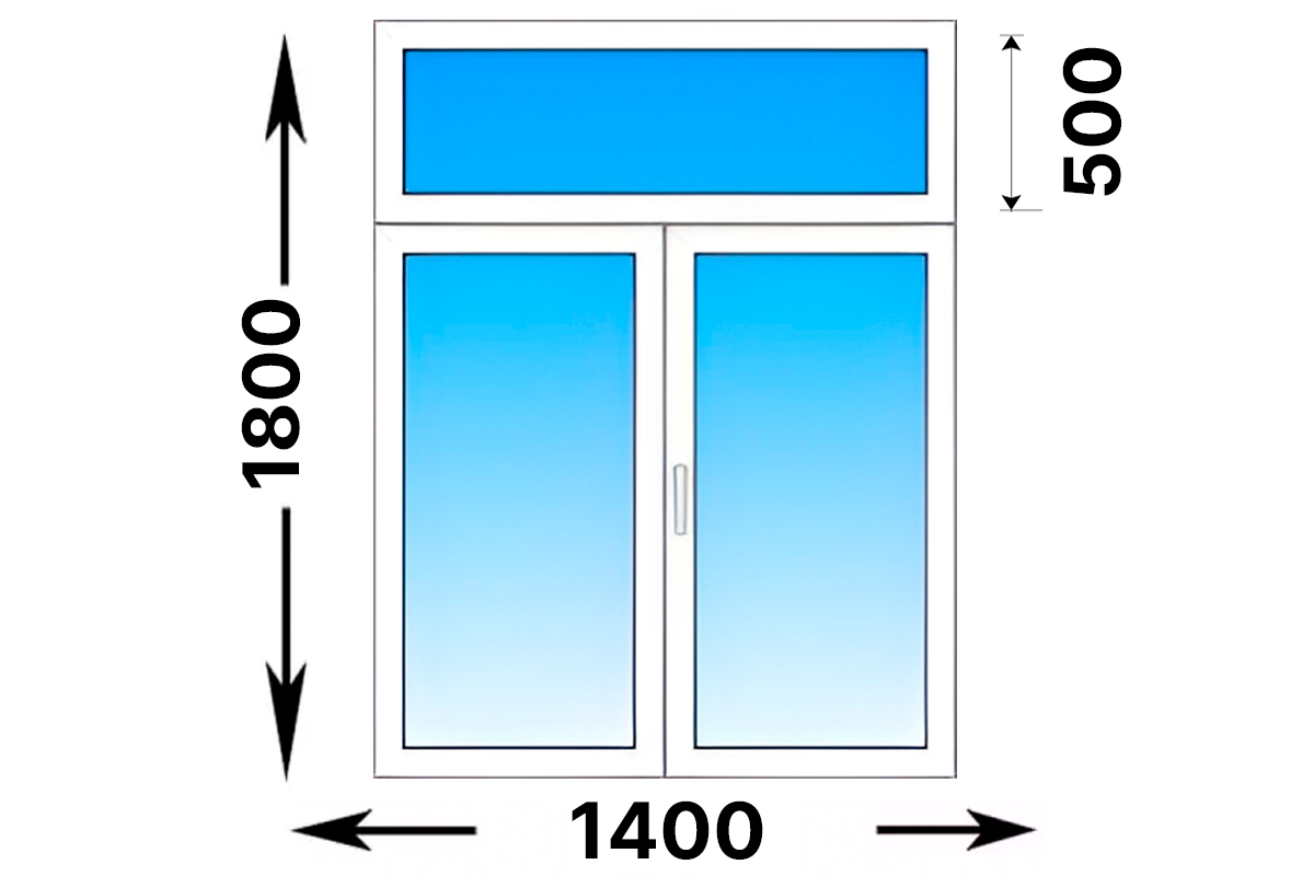 Двухстворчатое пластиковое окно с фрамугой. Окно: 1400 x 1800; Фрамуга: 1400 x 500