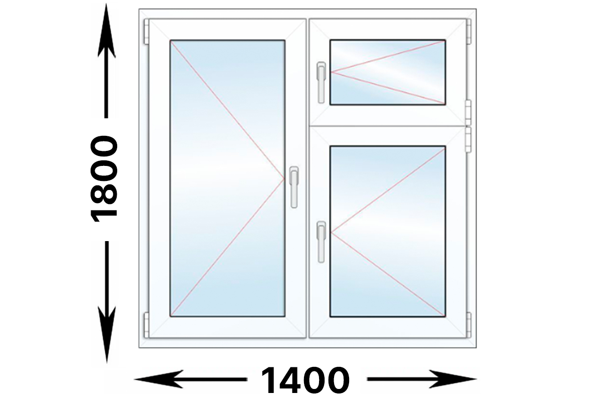 Двухстворчатое пластиковое окно с форточкой 1400 x 1800